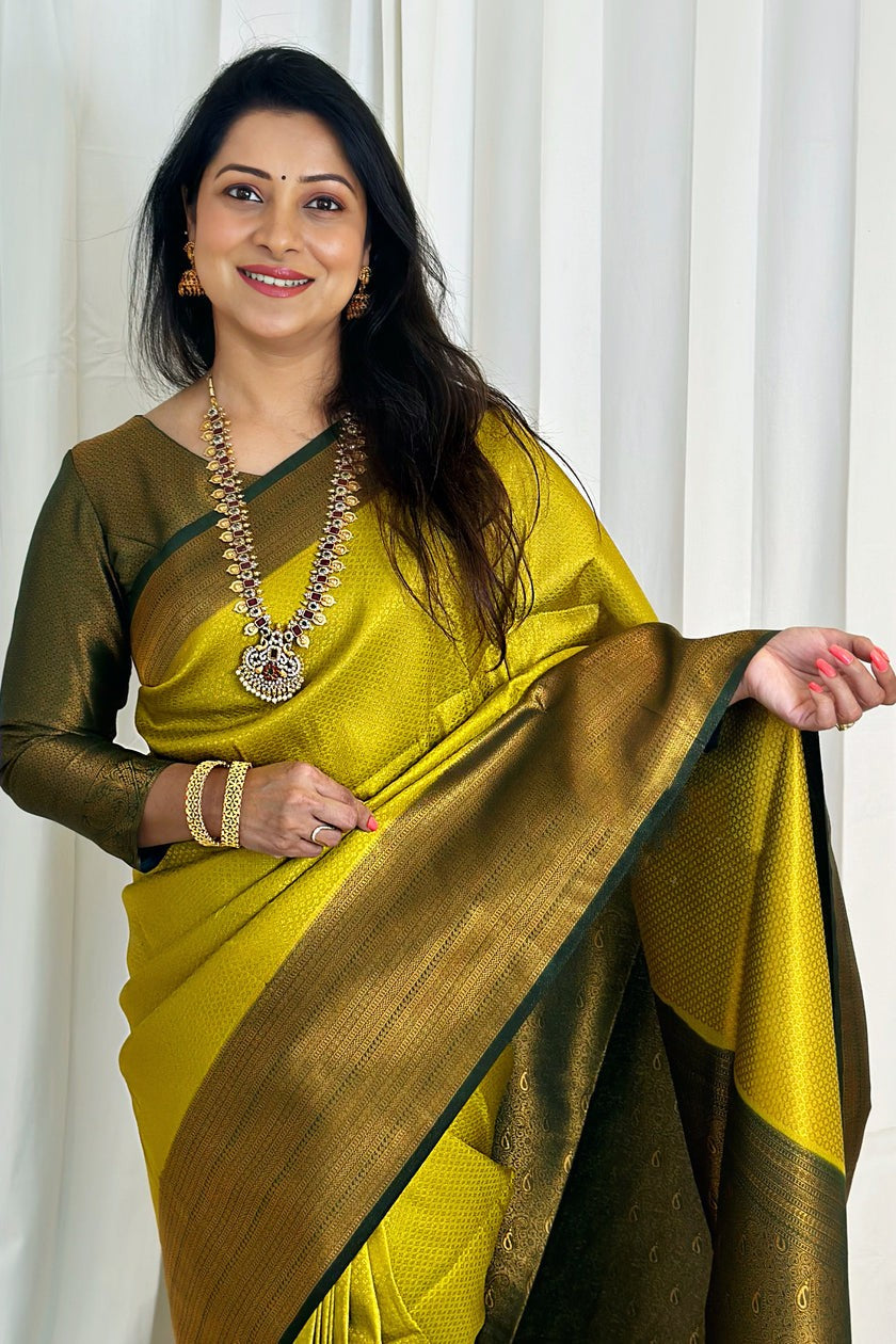 Scrumptious Lemon Soft Silk Saree With Inspiring Blouse Piece