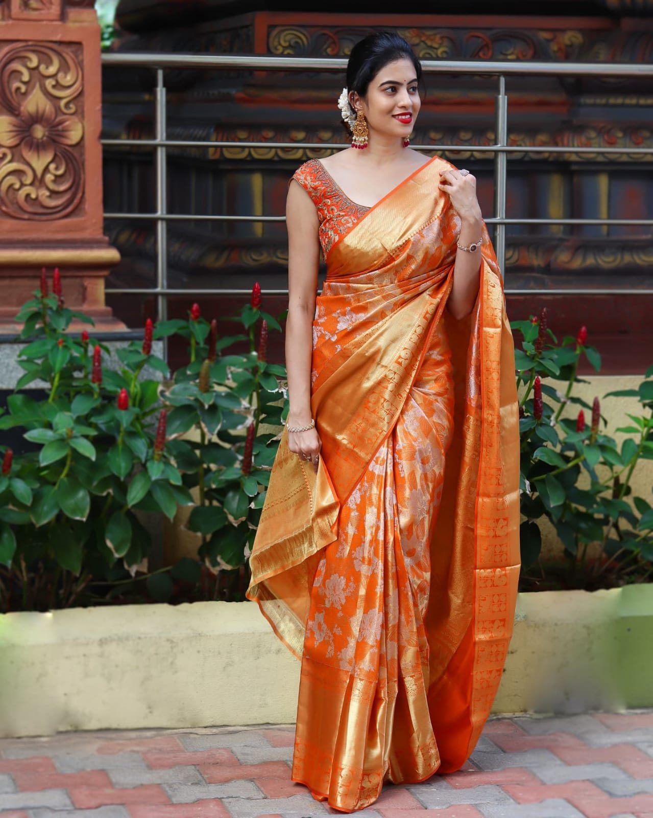 Felicitous Orange Soft Banarasi Silk Saree With Enchanting Blouse Piece