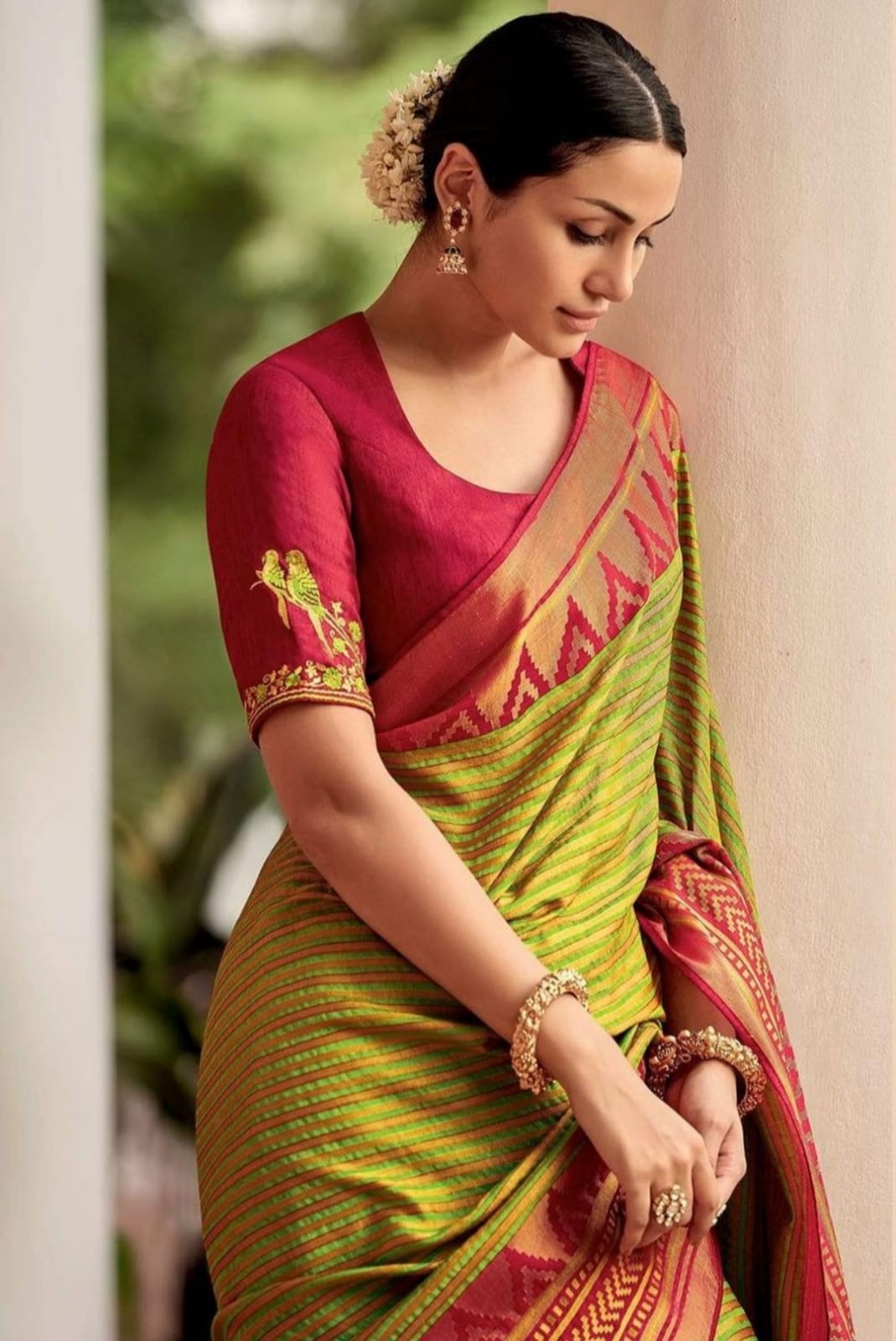 Superb Mehndi Soft Silk Saree With Classic Two Blouse Piece