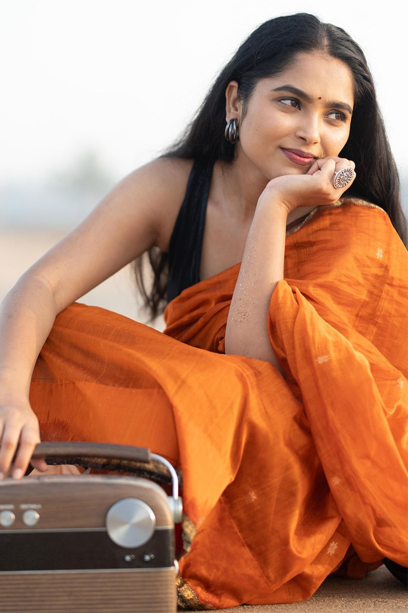 Unique Orange Cotton Silk Saree With Energetic Blouse Piece