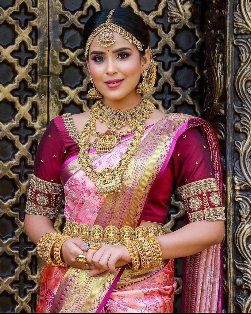 Quintessential Pink Soft Banarasi Silk Saree With Nemesis Blouse Piece