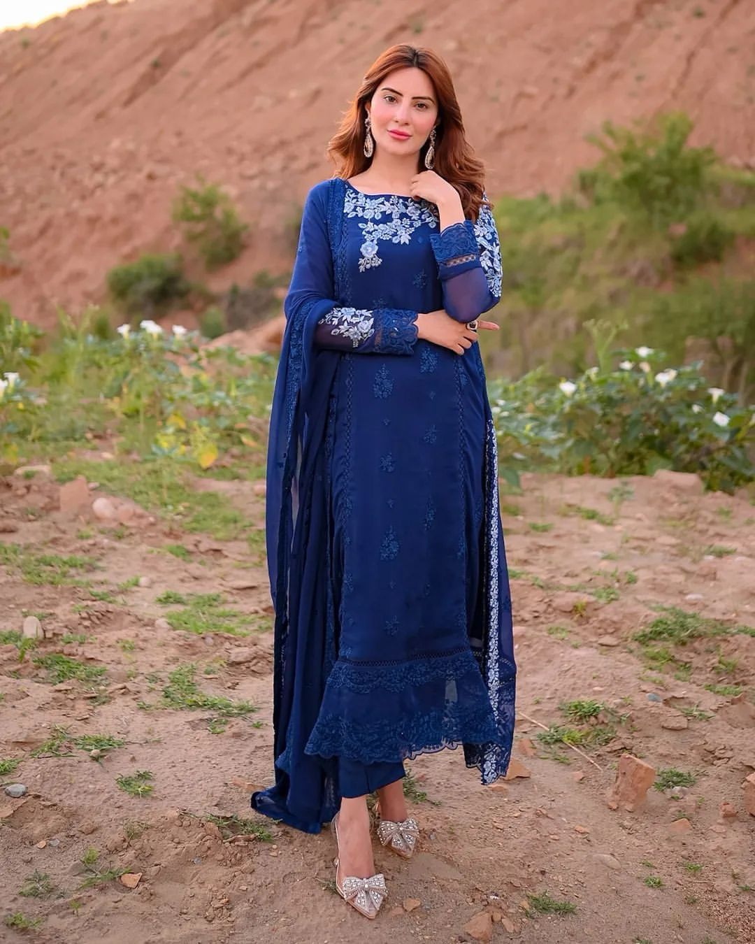 GEORGETTE WITH EMBROIDERY WORK - BLUE