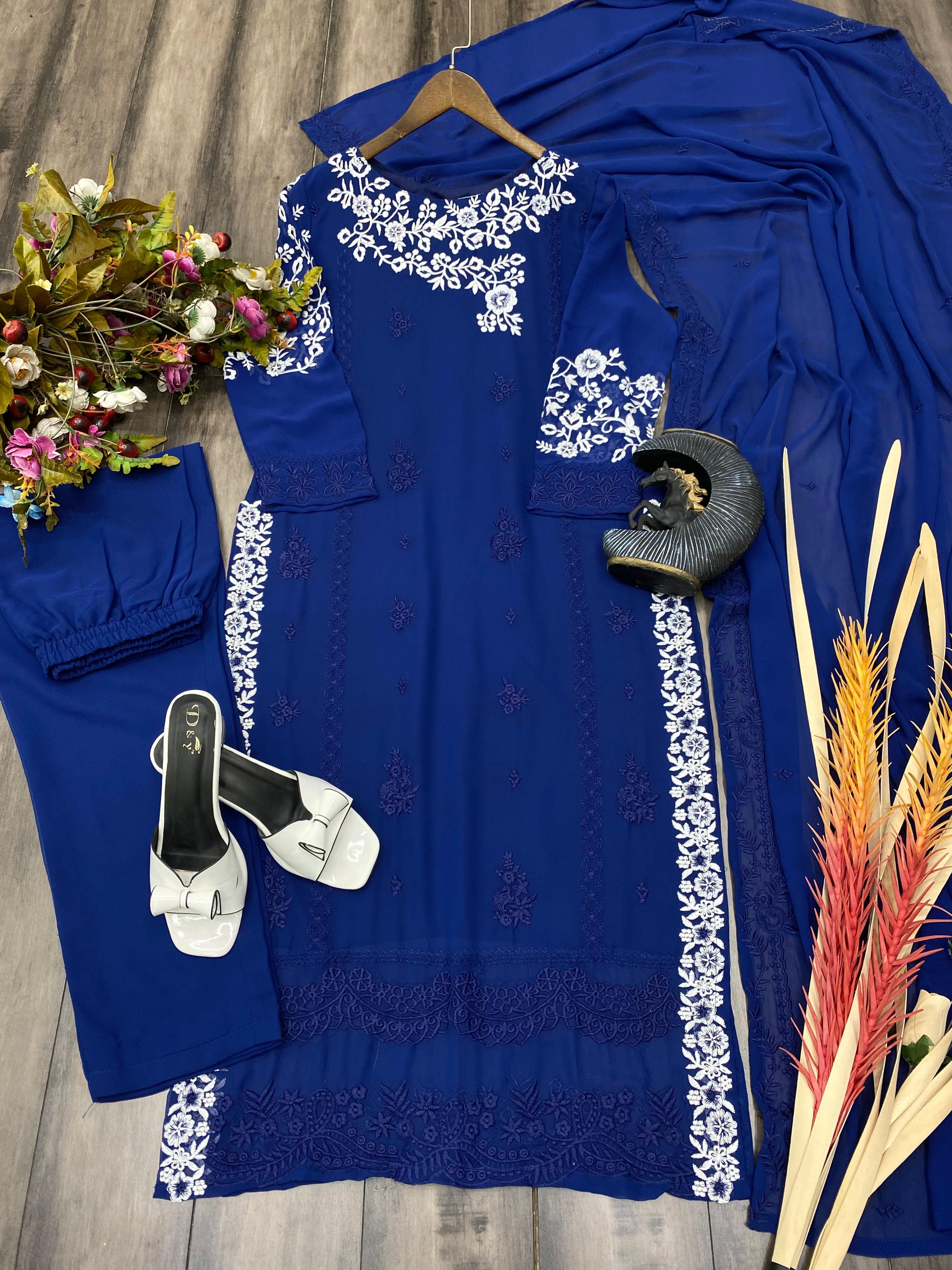 GEORGETTE WITH EMBROIDERY WORK - BLUE