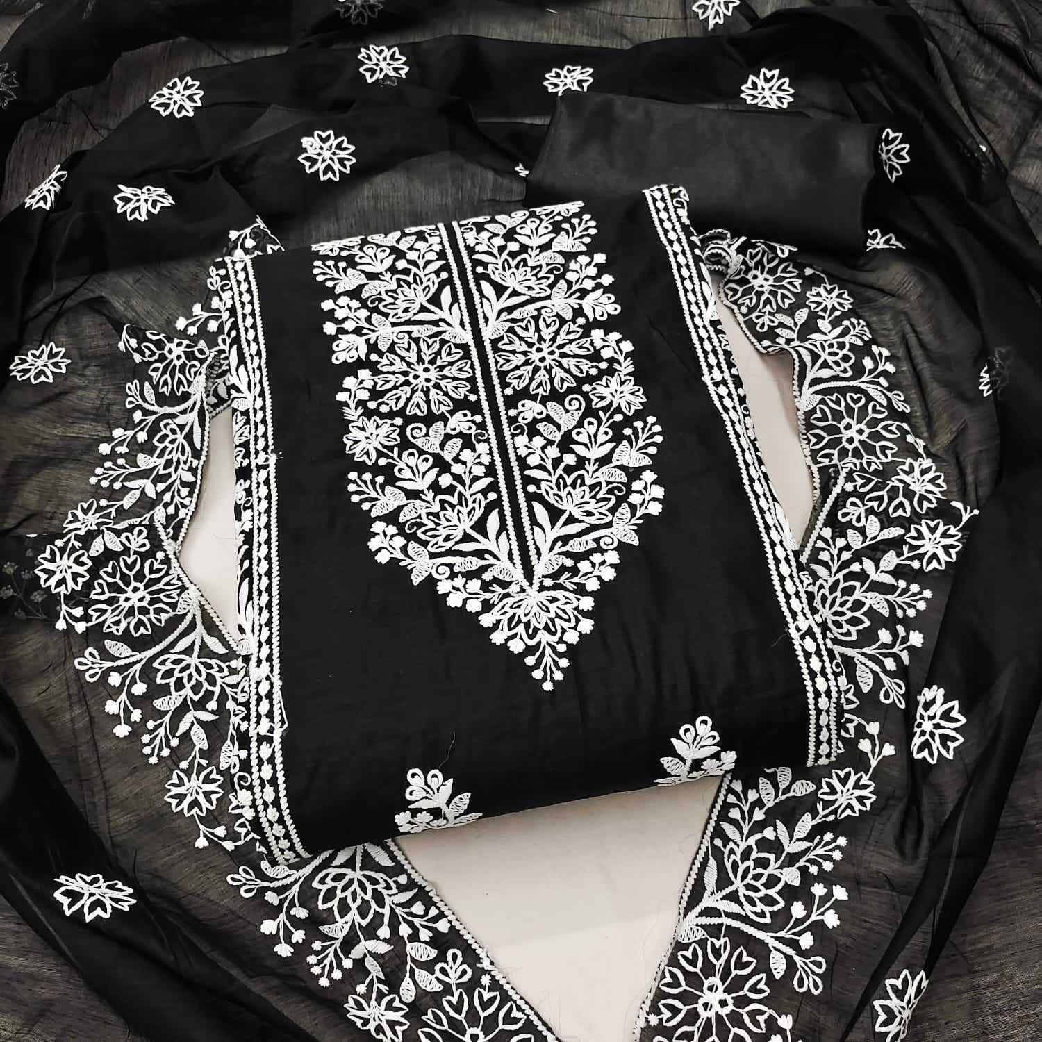 Embroidery Top Set with Santoon Inner and Bottom, Heavy Modal Dupatta