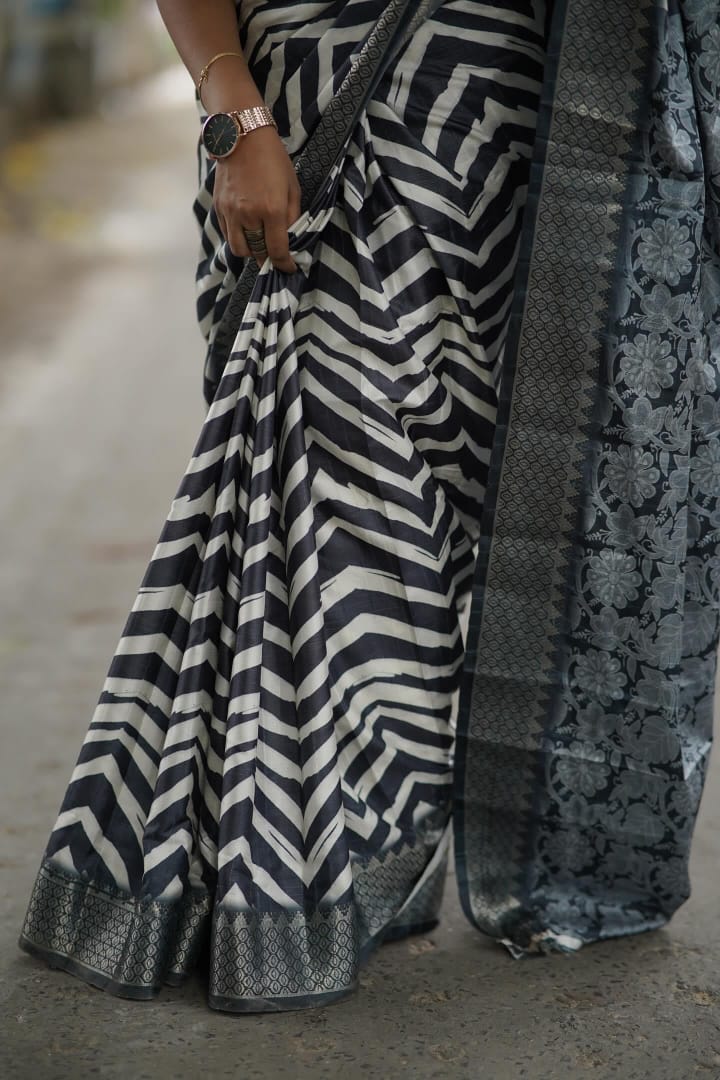 Dola Silk Black Printed Saree