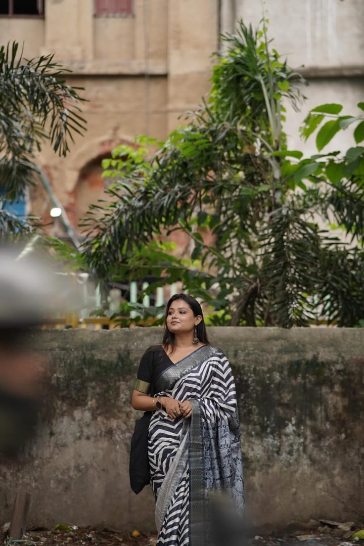 Dola Silk Black Printed Saree