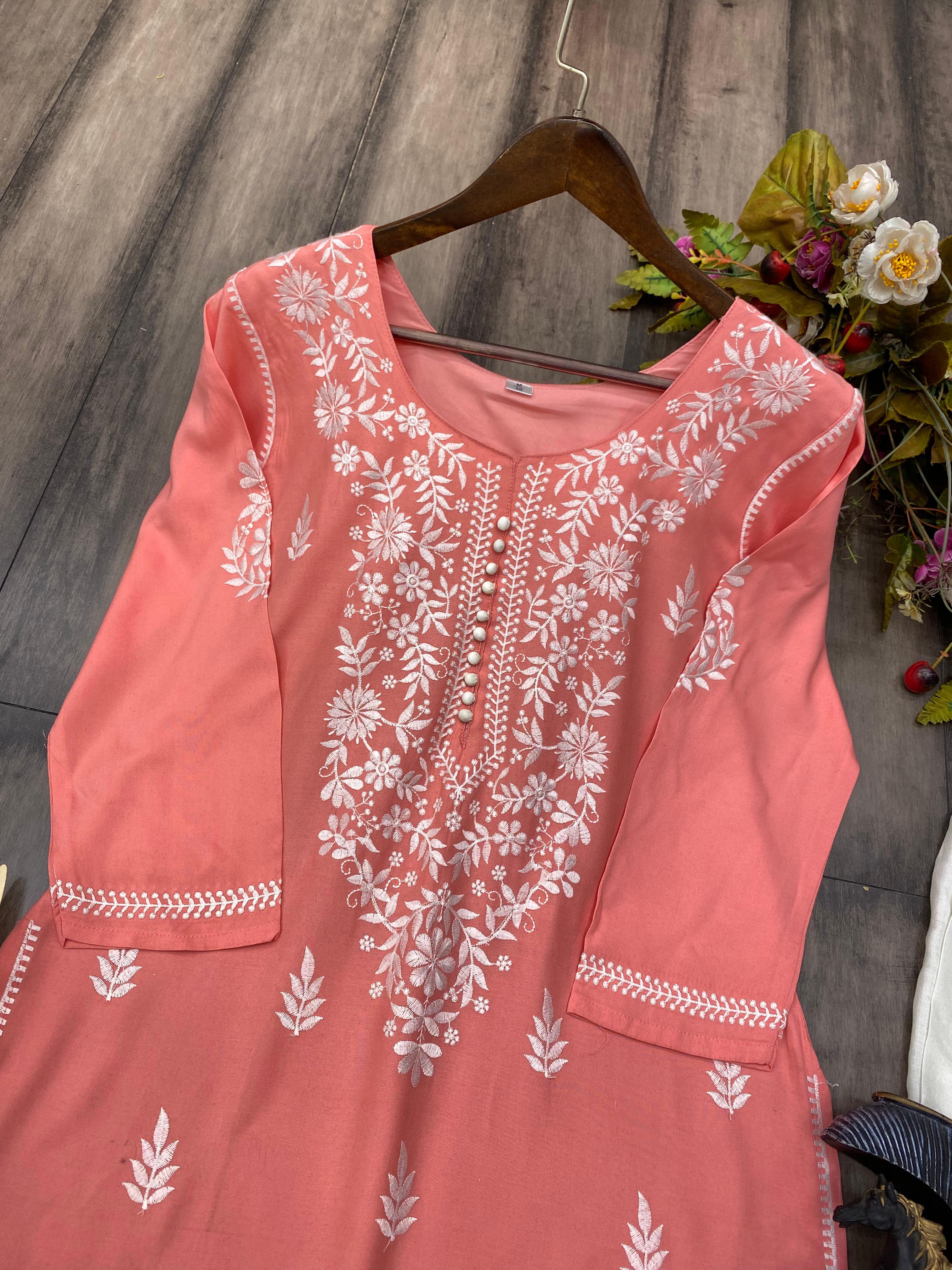 TRANDING REYON TOP WITH COTTON THREAD EMBROIDERED WORK AND WORK PLAZO