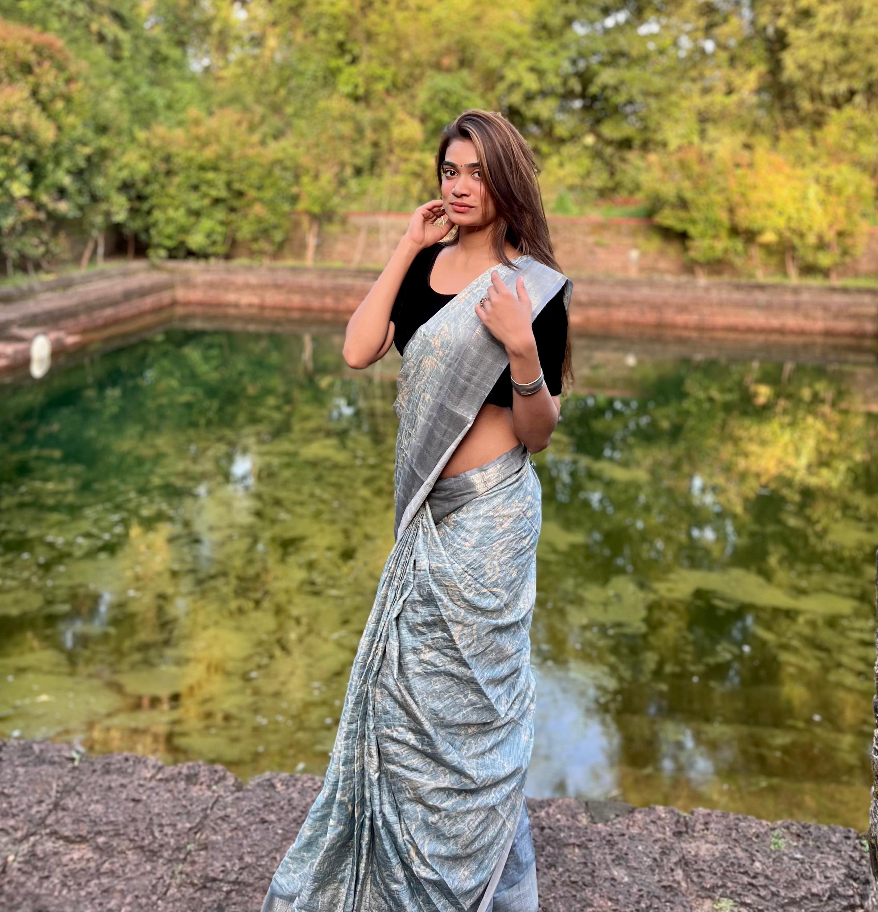 Grey Printed Saree