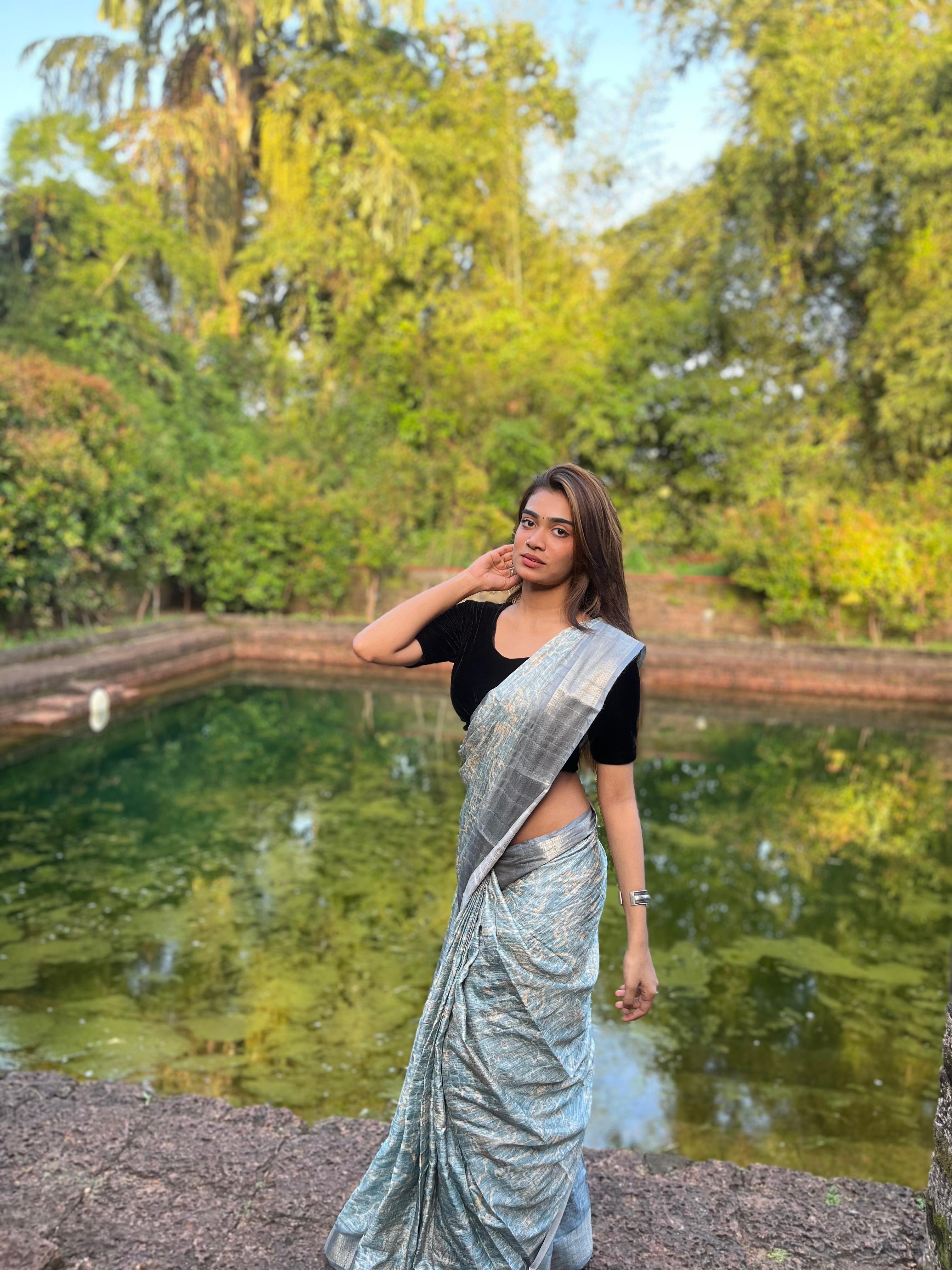 Grey Printed Saree