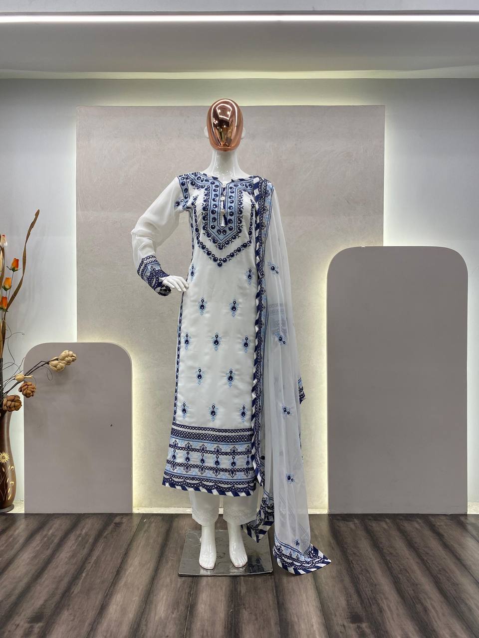 EMBROIDERY WORK SUIT WITH STITCHED PANT AND DUPATTA