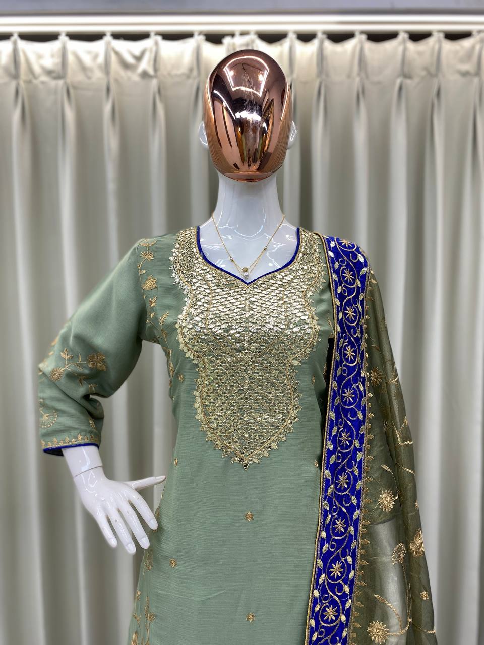 FOIL AND EMBROIDERED WORK TOP AND PLAZO WITH DUPATTA