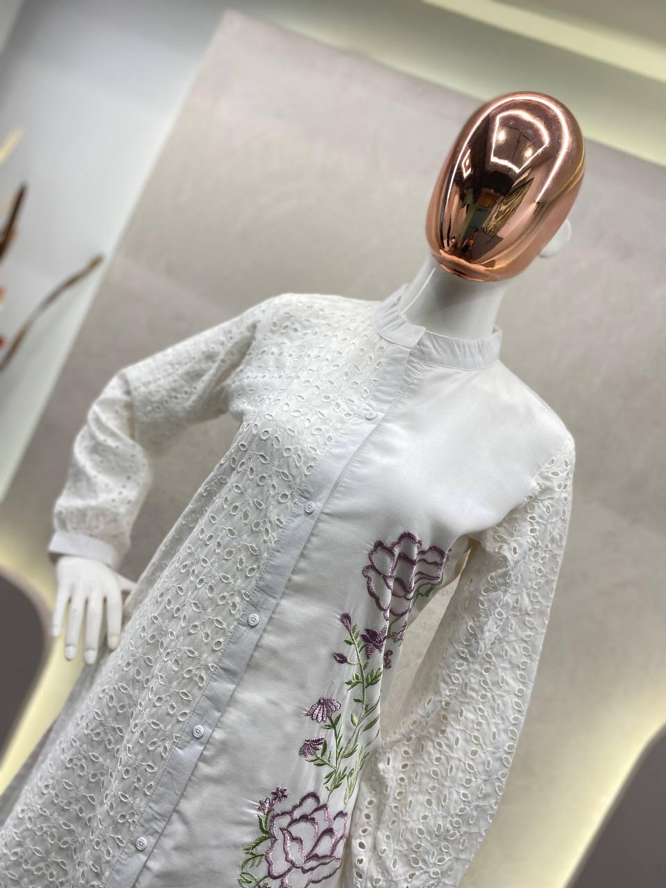 Elegant Designer Pure Cotton Embroidered Shirt with Stitched Pant