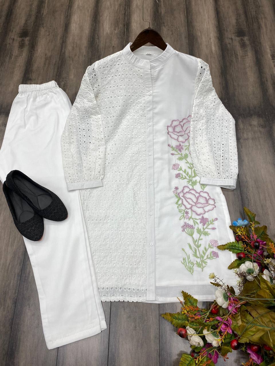 Elegant Designer Pure Cotton Embroidered Shirt with Stitched Pant