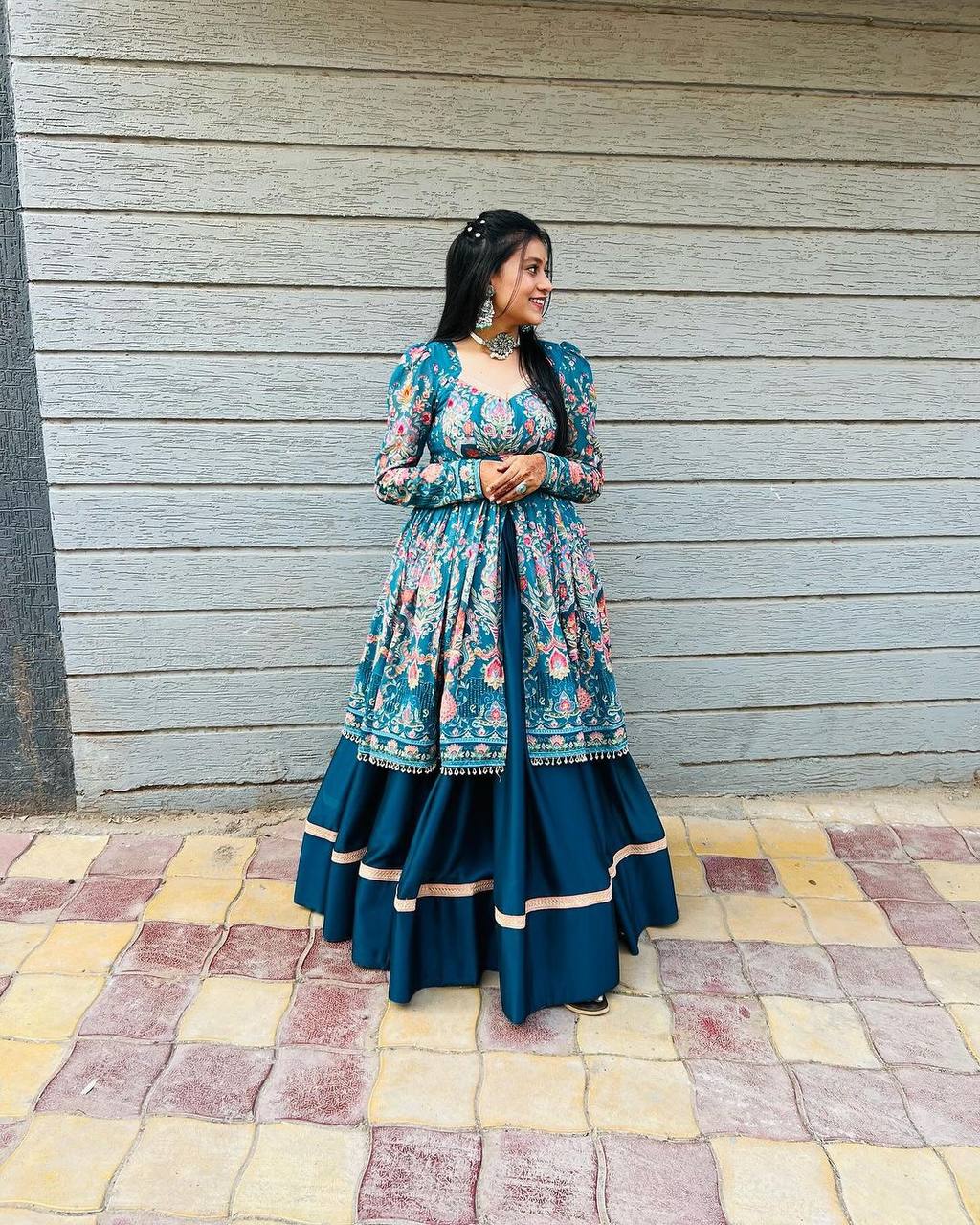 Navratri Boutique Styles: Rayon Printed Top with Full Flair Lehenga