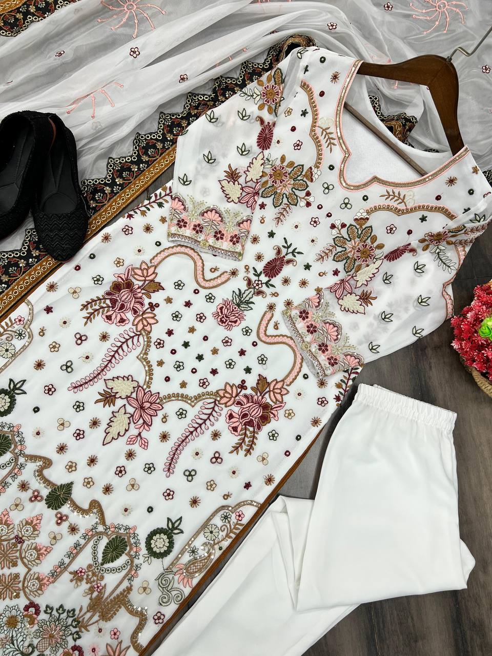 Elegance Redefined: Faux Georgette Embroidered Ensemble