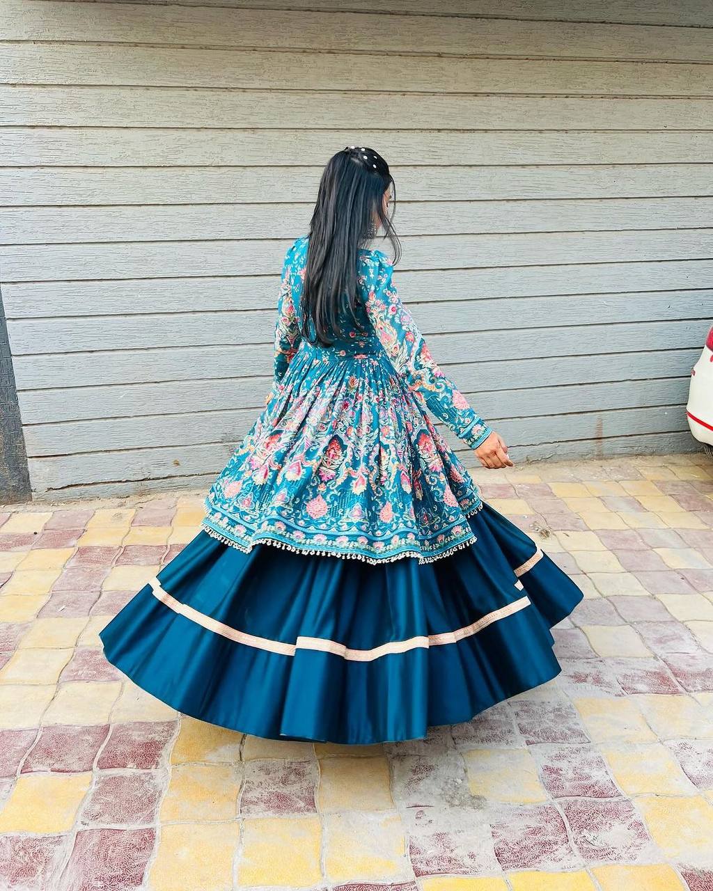 Navratri Boutique Styles: Rayon Printed Top with Full Flair Lehenga