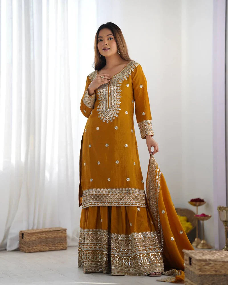 Mustard Color Premium Designer Sharara Set