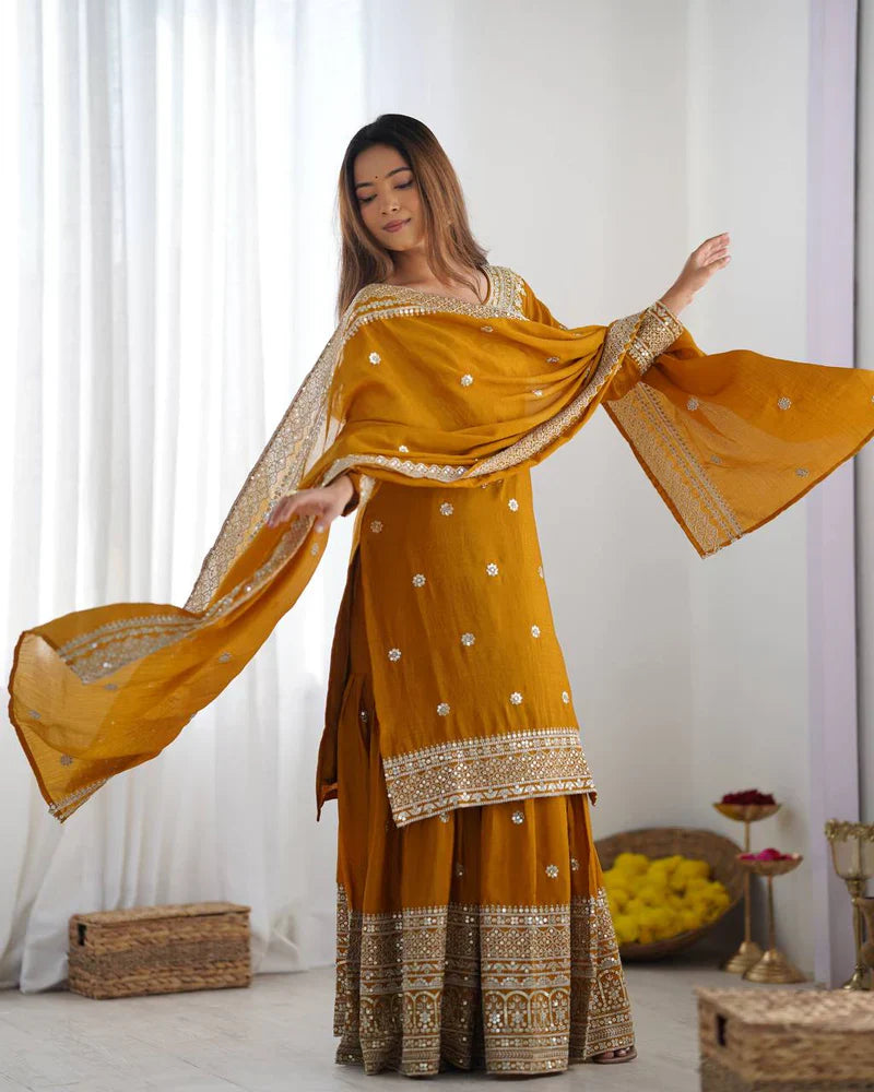 Mustard Color Premium Designer Sharara Set