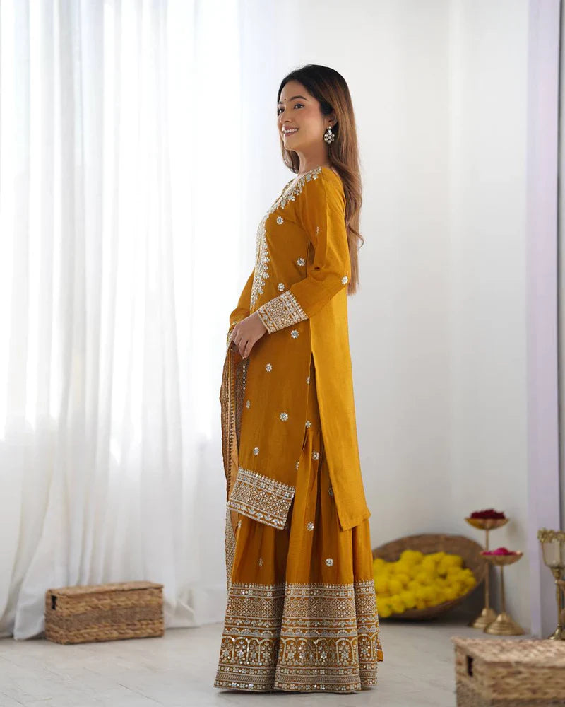 Mustard Color Premium Designer Sharara Set