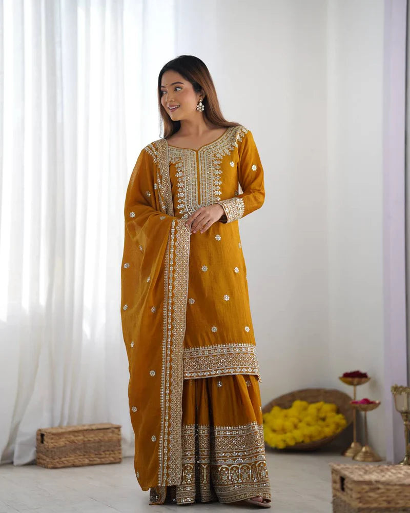 Mustard Color Premium Designer Sharara Set