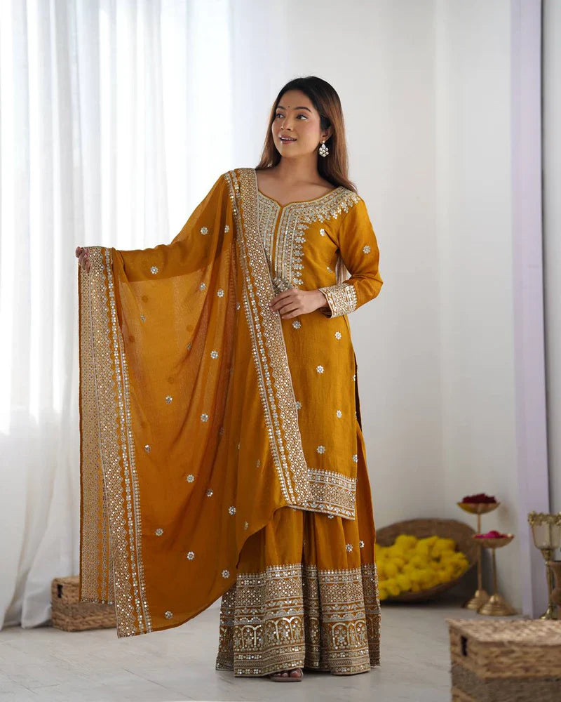 Mustard Color Premium Designer Sharara Set