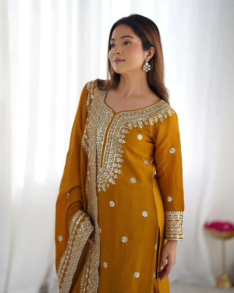 Mustard Color Premium Designer Sharara Set