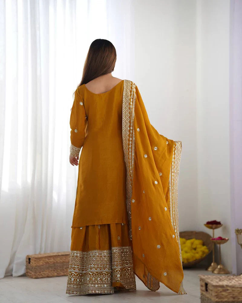 Mustard Color Premium Designer Sharara Set