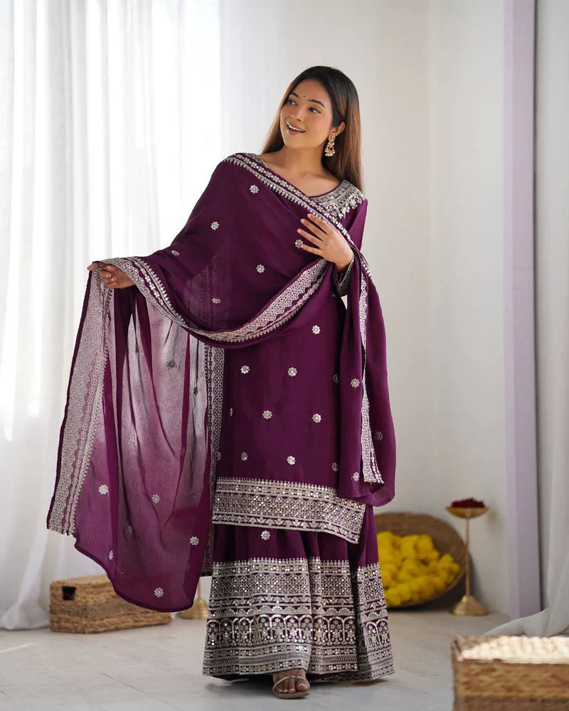 Wine Color Premium Designer Sharara Set