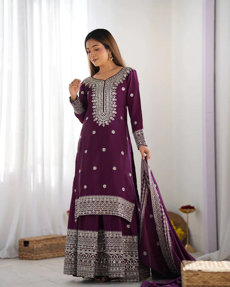 Wine Color Premium Designer Sharara Set