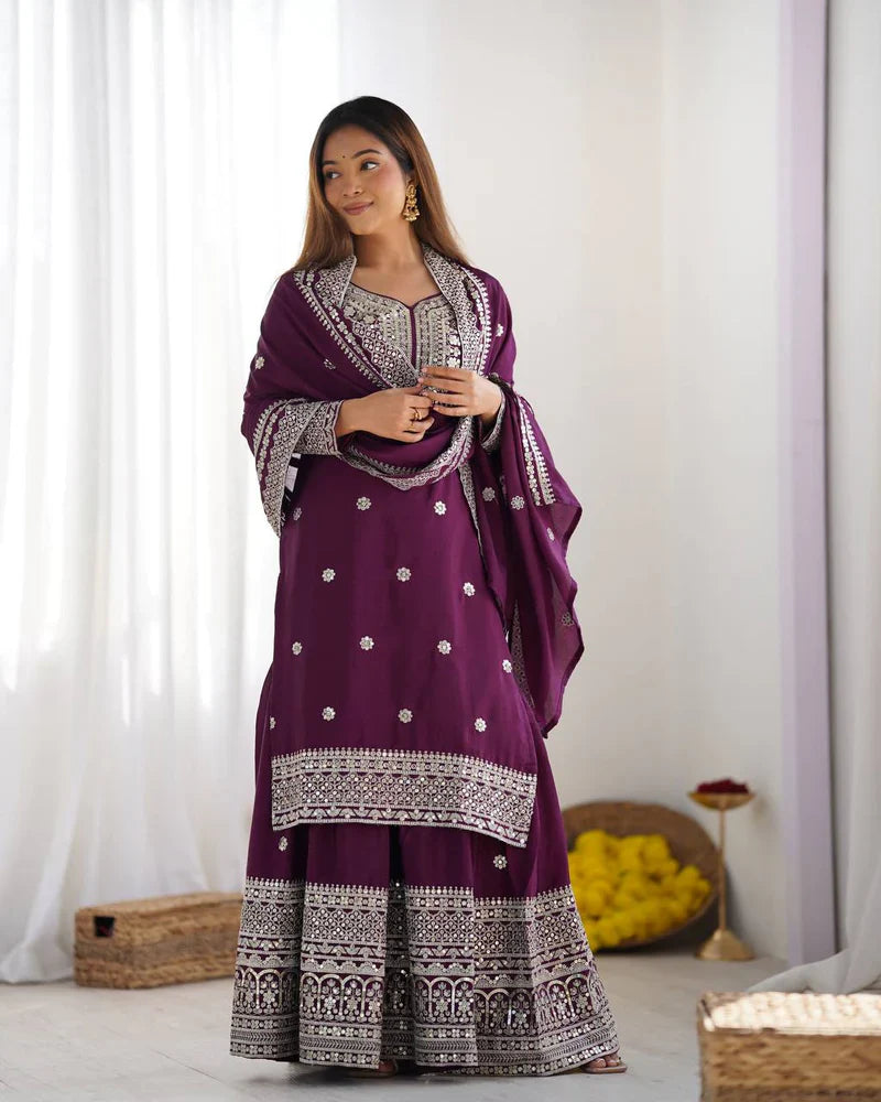 Wine Color Premium Designer Sharara Set