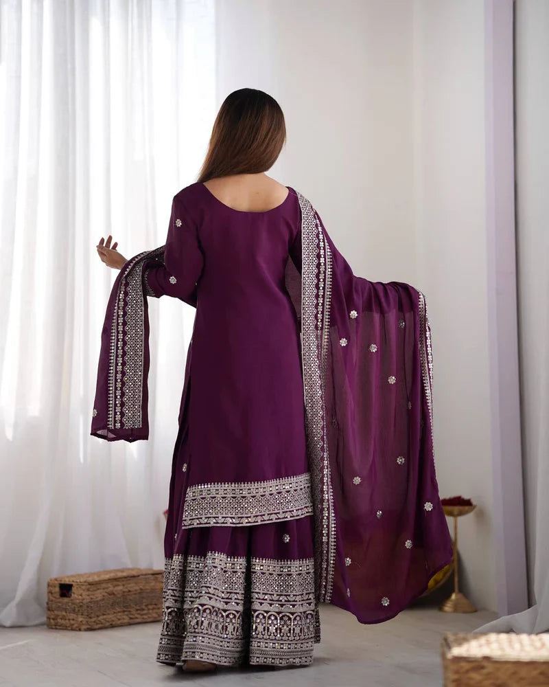 Wine Color Premium Designer Sharara Set