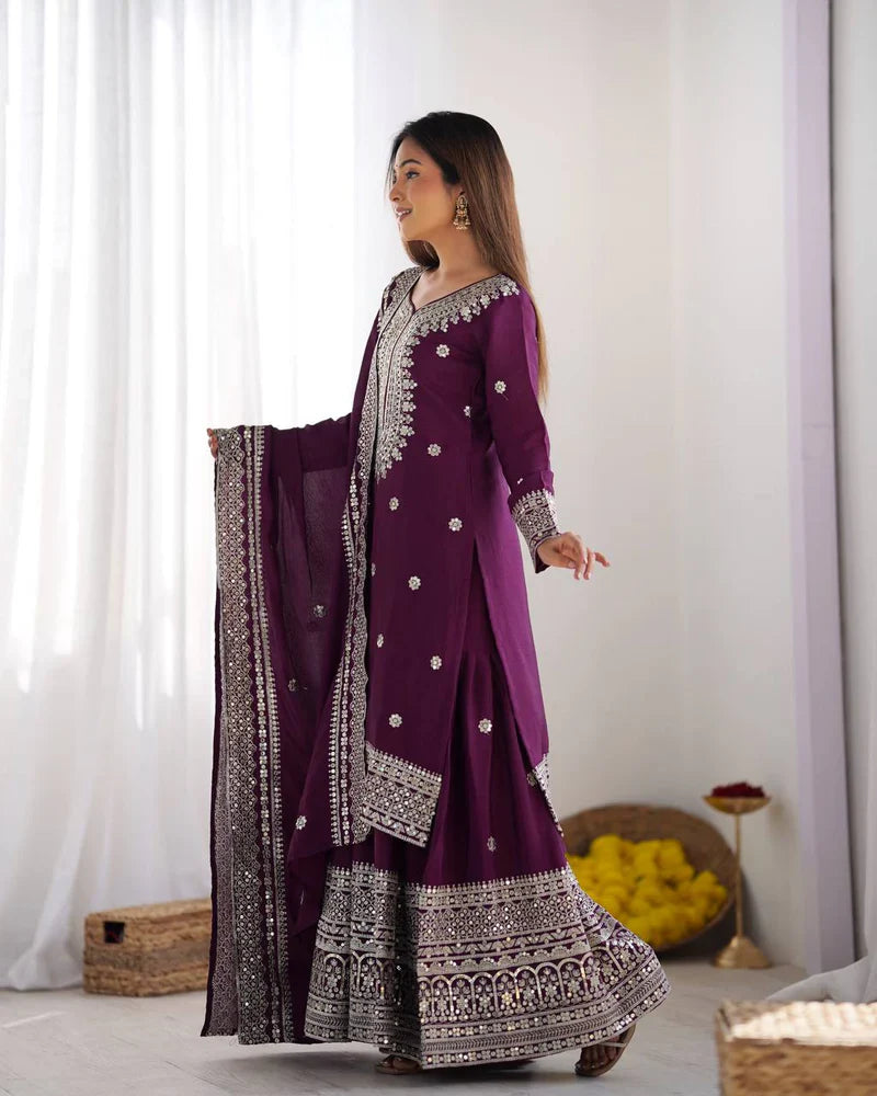 Wine Color Premium Designer Sharara Set