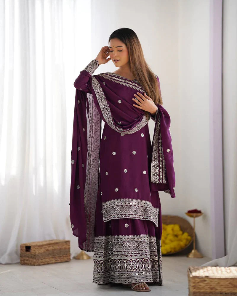 Wine Color Premium Designer Sharara Set