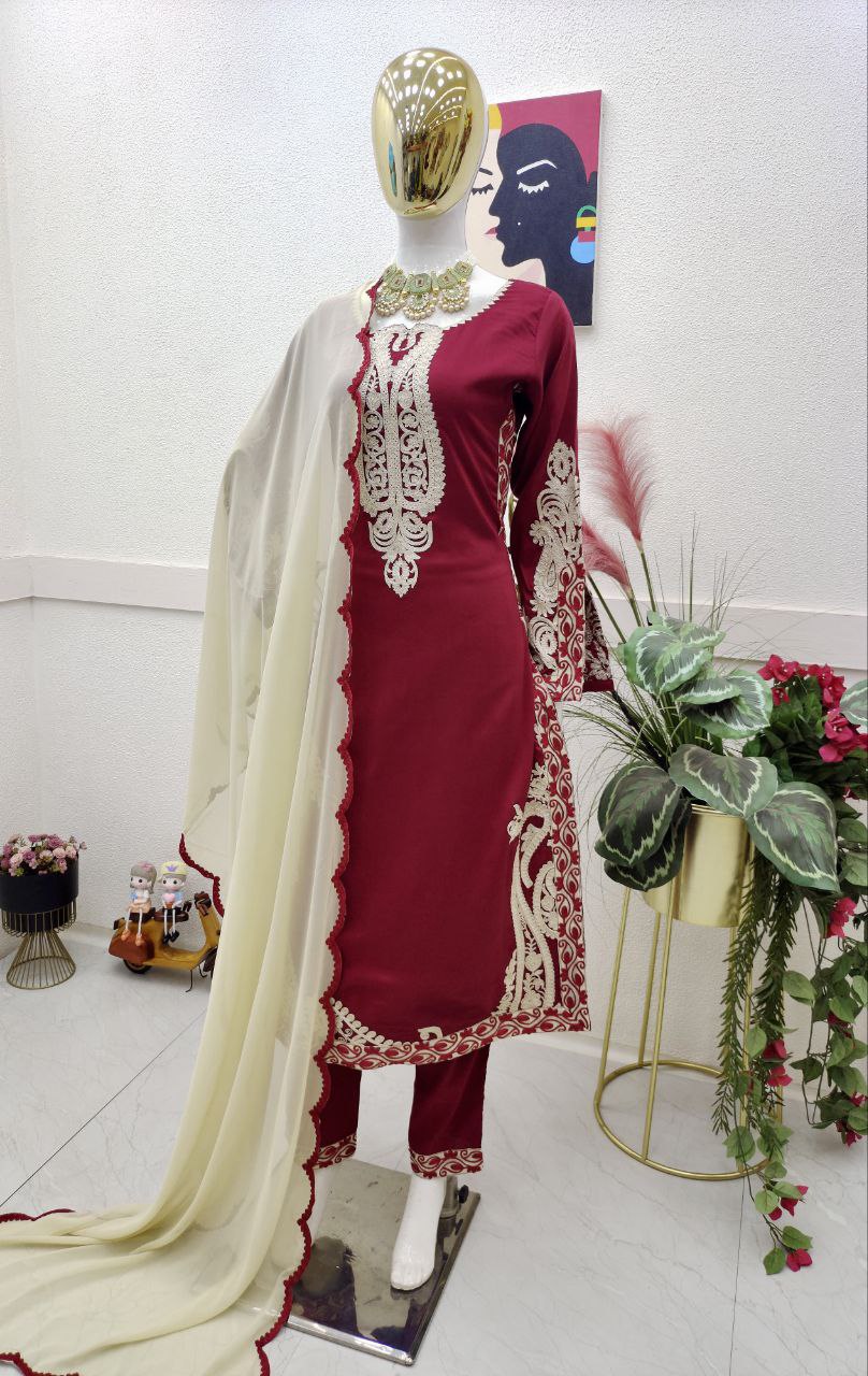 Elegant Party Wear Top, Pant & Dupatta Set