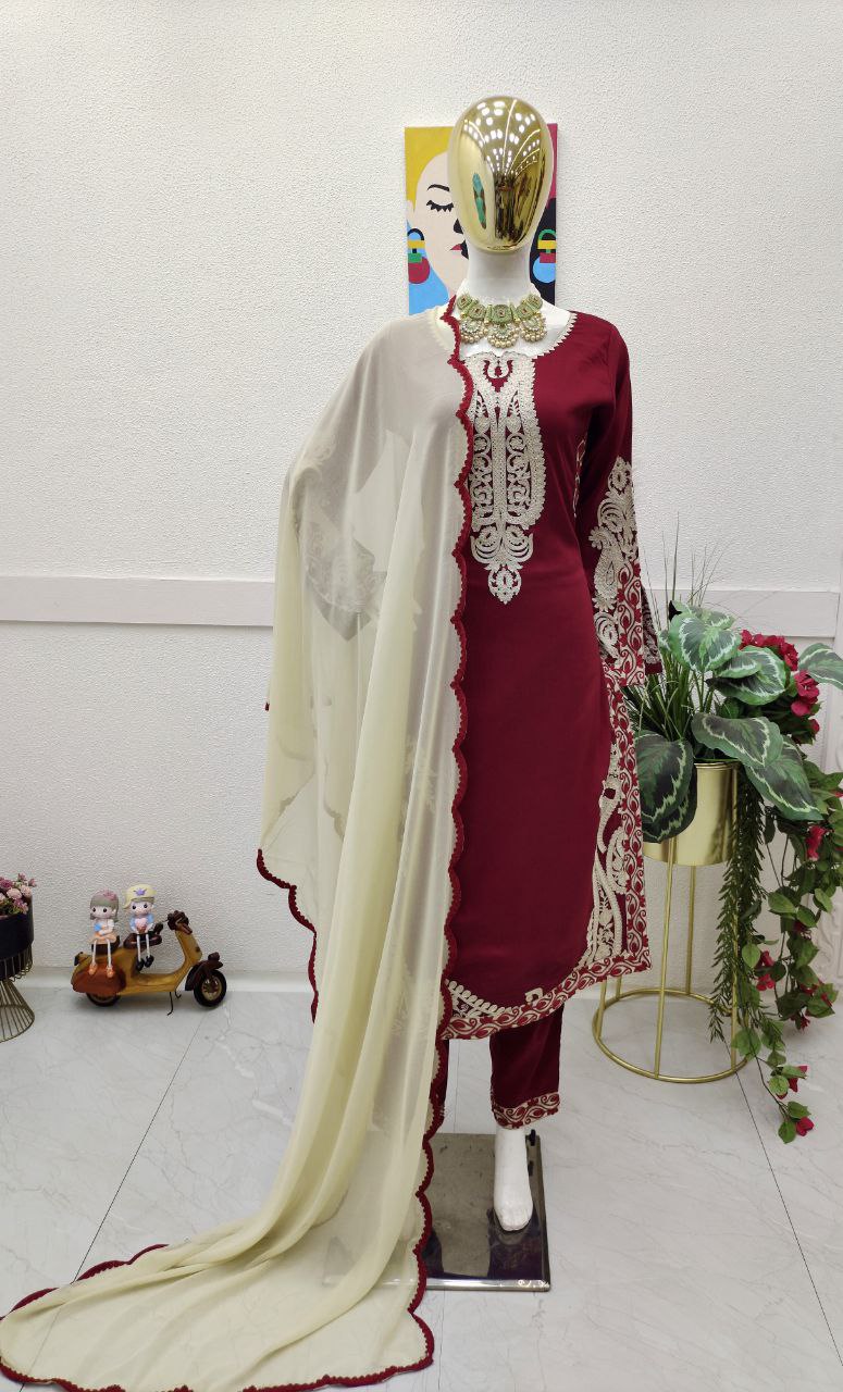 Elegant Party Wear Top, Pant & Dupatta Set