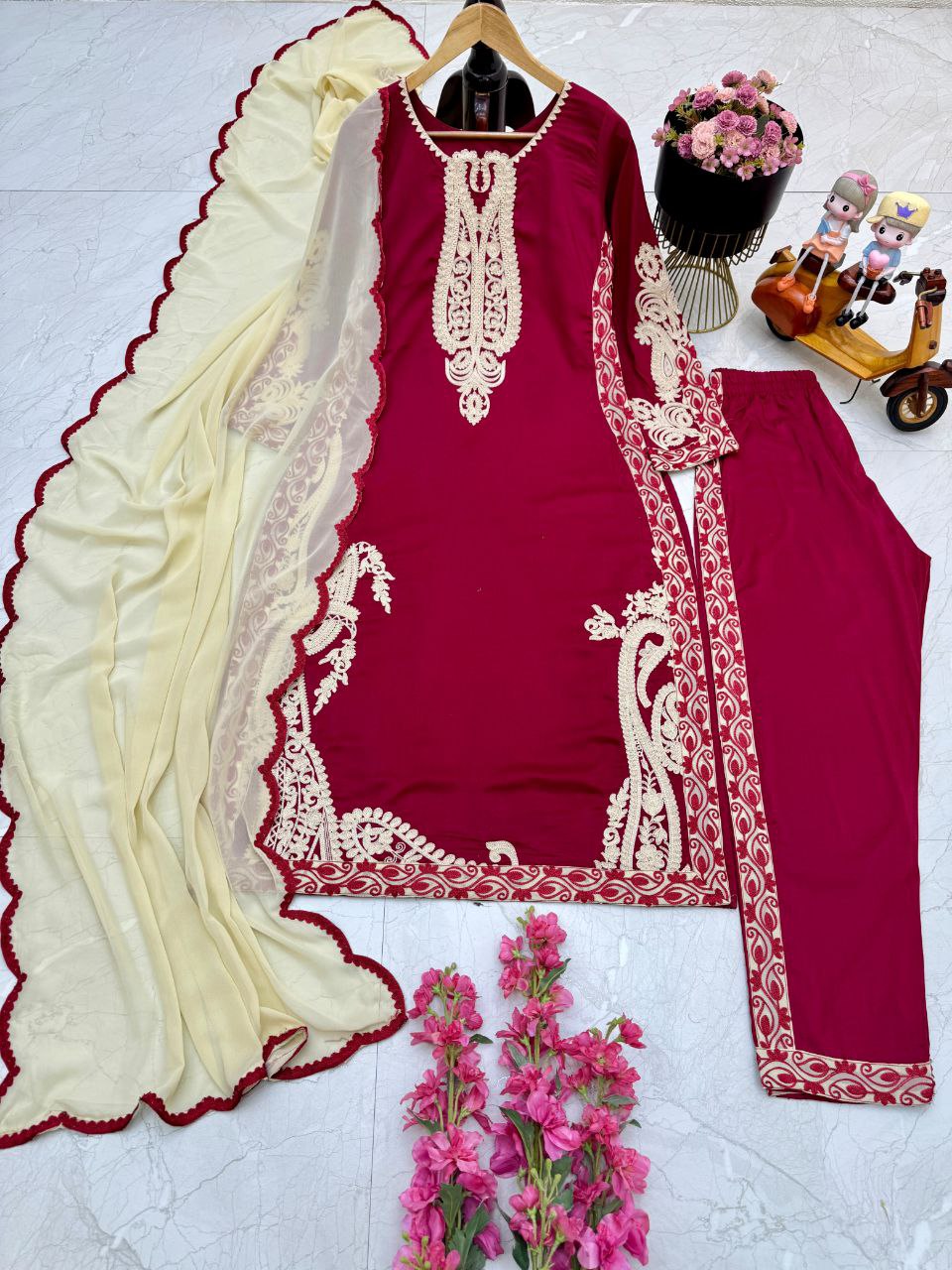 Elegant Party Wear Top, Pant & Dupatta Set