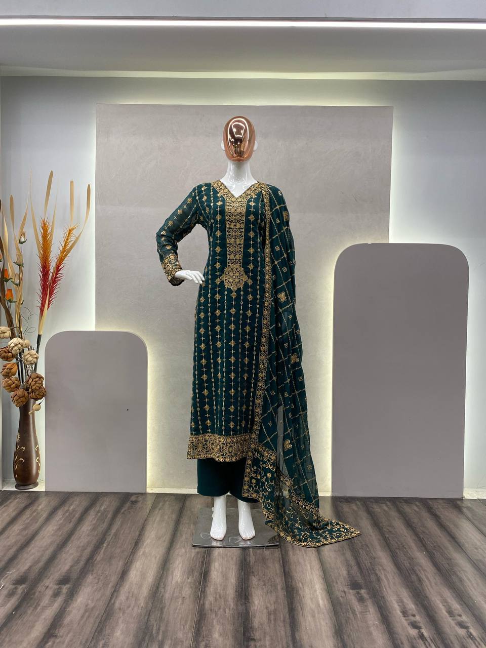 Eid Special: Faux Georgette Sequence Embroidery Work Suit with Stitched Pant and Dupatta