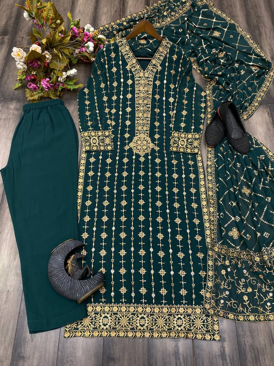 Eid Special: Faux Georgette Sequence Embroidery Work Suit with Stitched Pant and Dupatta