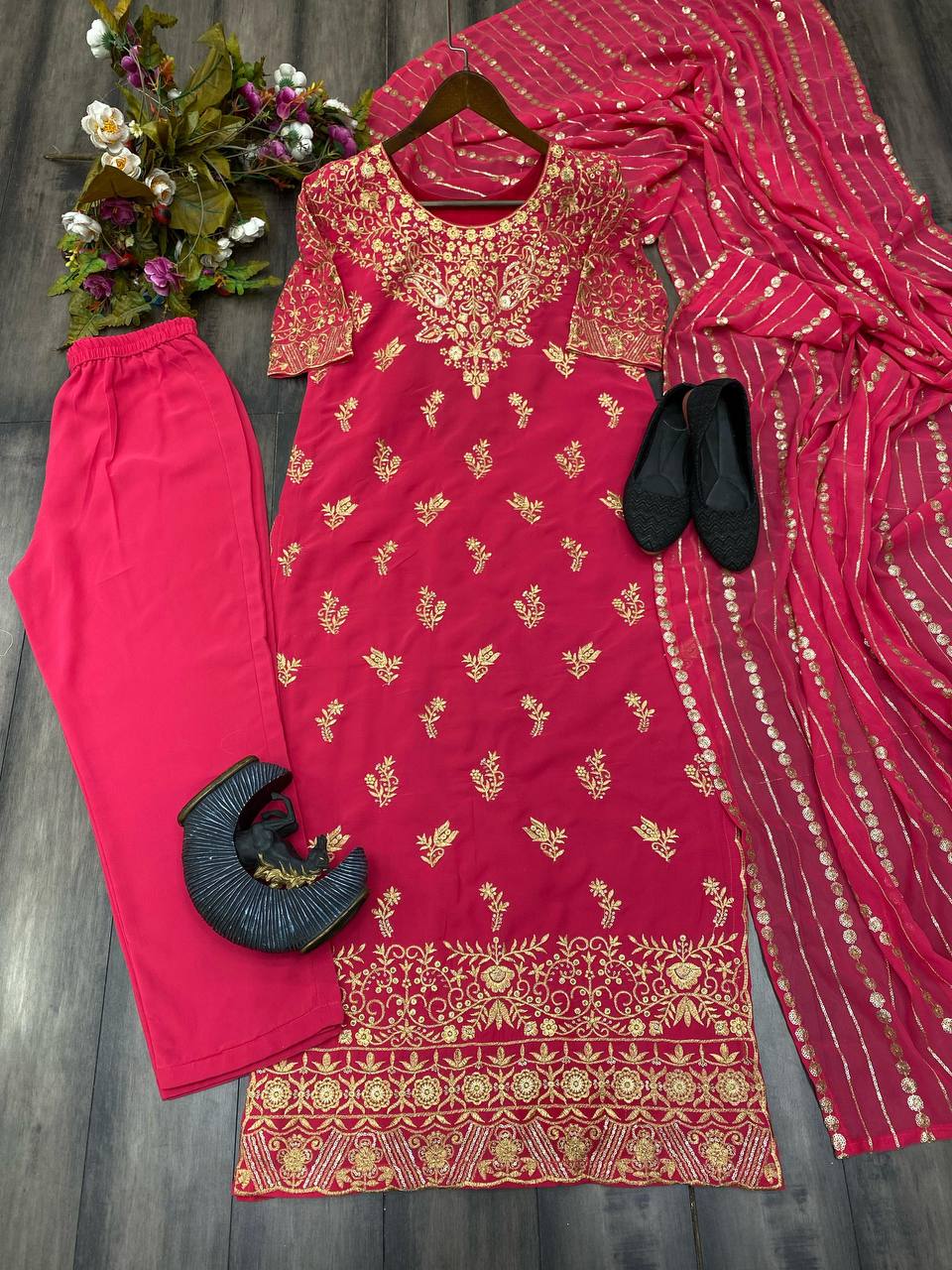 Eid Special: Faux Georgette Sequence Embroidery Work Suit with Stitched Pant and Dupatta